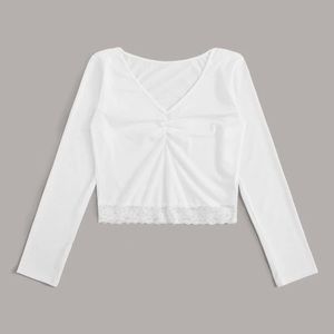 White Ruched V-neck Crop Top